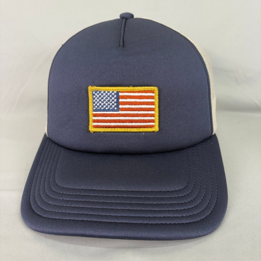 American Eagle Trucker Hat US Flag Navy Blue Mens OSFM Snapback Mesh Cap